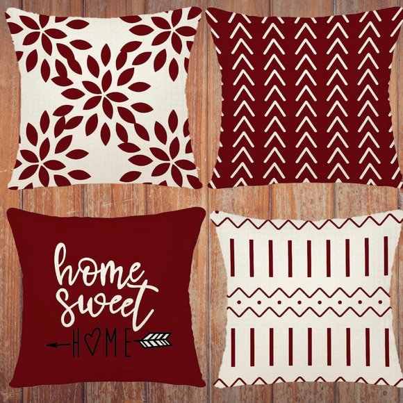 Decorative Pillow Covers Burgundy Modern Couch Throw Accent Indoor Outdoor Cases - Picture 1 of 8